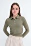 Polo Collar Gathered Blouse B06045 - 4