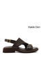 Women's Brown Buckle-Strapped Genuine Leather Sandals