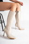 Women's Leather Pointed Toe Side Zipper Thin Heeled Boots - 2