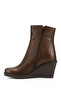 Women's Brown Zippered Wedge Heeled Genuine Leather Boots - 4