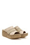 Women's Beige Antique Genuine Leather Wedge Sole Slippers - 3