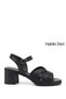 Women's Black Thick Heeled Genuine Leather Sandals