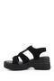 Women's Black Suede Wedge Heel Sandals - 6