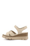 Women's Beige Cross-Strapped Genuine Leather Sandals with Filled Heels - 6
