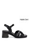 Women's Black Ankle Strap Thick Heeled Genuine Leather Sandals