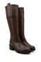 Brown Antique Genuine Leather Round Toe Rubber Sole Heeled Zippered Women's Daily Boots 63591 - 3