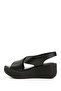 Women's Black Velcro Strap Wedge Sole Genuine Leather Sandals - 4