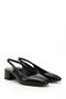 Women's Black Crocodile Short Thick Heeled Open Back Shoes - 5