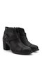 Women's Black Zippered Thick Heeled Boots - 5