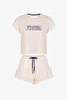 Ecru Travel Slogan Patterned Ruffle Short Sleeve Shorts Pajama Set - 6