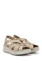 Women's Beige Velcro Strap Wedge Heel Genuine Leather Sandals - 4