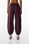 Dark Burgundy Stitching Detailed Shirred Balloon Cut Sweatpants - 4