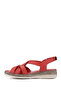 Women's Red Antique Velcro Strap Wedge Heel Genuine Leather Sandals - 5