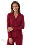 Burgundy Wool Ribbed Long Sleeve Shirt Pants Pajama Set - 5