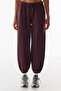 Dark Burgundy Stitching Detailed Shirred Balloon Cut Sweatpants - 3