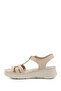 Women's Beige Velcro Strap Wedge Heel Genuine Leather Sandals - 5