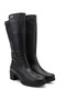 Women's Black Thick Heeled Genuine Leather Boots - 4