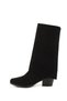 Women's Black Suede Pointed Toe Thick Heeled Cowboy Boots - 5