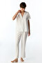 Off-White Sophia Satin Striped Short Sleeve Shirt Pants Pajama Set - 2