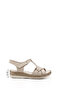 Women's Beige Antique Velcro Strap Wedge Heel Genuine Leather Sandals - 2