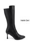 Women's Black Zippered Pointed Toe Genuine Leather Boots
