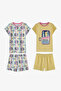 Girl's Pastel Yellow Sardines Cat Short Sleeve 2-Piece Pajama Set - 6