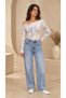 Women's Pink Patterned Off Shoulder Viscose Long Sleeve Blouse - 5