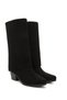 Women's Black Suede Pointed Toe Thick Heeled Cowboy Boots - 4
