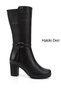 Women's Black Zippered Thick Heeled Genuine Leather Boots