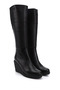 Women's Black Zippered Wedge Heeled Genuine Leather Boots - 4