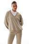 Beige Wide V-Neck Sweatshirt - 2