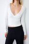 Fitted V-Neck Double-Breasted Look Ribbed Long Sleeve Crop Basic T-Shirt I6398Ax26Au - 4