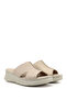 Women's Beige Wedge Sole Genuine Leather Slippers - 4