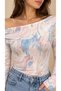 Women's Pink Patterned Off Shoulder Viscose Long Sleeve Blouse - 3