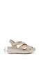 Women's Beige Velcro Strap Wedge Heel Genuine Leather Sandals - 2