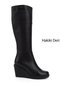 Women's Black Zippered Wedge Heeled Genuine Leather Boots
