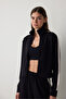 Black Silky Feel Stand Collar Sports Jacket - 2