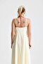 Saliva Front Flounce Lace-Up Long Yellow Dress - 7