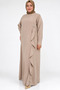 52016 Plus Size Crepe Dress with Ruffles on the Front and Stone Detail - Beige - 2
