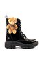 Teddy Bear Girl's Anatomical Thick Sole Lace-Up Boots with Teddy Bear Accessories Black Patent Leather - 2