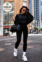 Winter Black High Waist Ribbed Leggings with Ribbed Inside