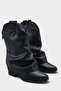 Women's Silver Cowboy Wide-Calf Boots - Black-Leather