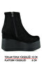 Chione Black Suede Fur Lined Zippered Round Toe Hidden Wedge Heeled Boots - 5