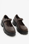 Brown Genuine Leather Serrated Thick Sole Buckle Women's Loafer Shoes