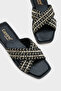 Kyla Flat Heeled Blunt Toe Metal Accessory Cross Strap Straw Women's Slippers - 4