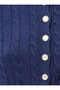 Women's Navy Blue High Neck Hair Knit Pearl Buttoned Knitwear Cardigan - 3