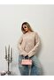 Women's Pink Star Patterned Oversize Crew Neck Knitwear Sweater - 6