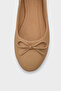Genuine Leather Bow Round Toe Nude Women's Ballerinas - 2