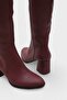 Oval Toe Side Zipper Burgundy Heeled Women's Boots - 5
