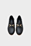 Women's Gold Buckle Black Genuine Leather Loafer - 5
